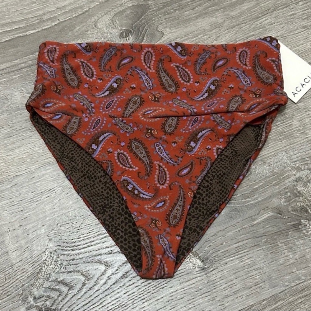 ACACIA Swimwear ECHO Red Paisley high Waisted Bikini Bottom P XS